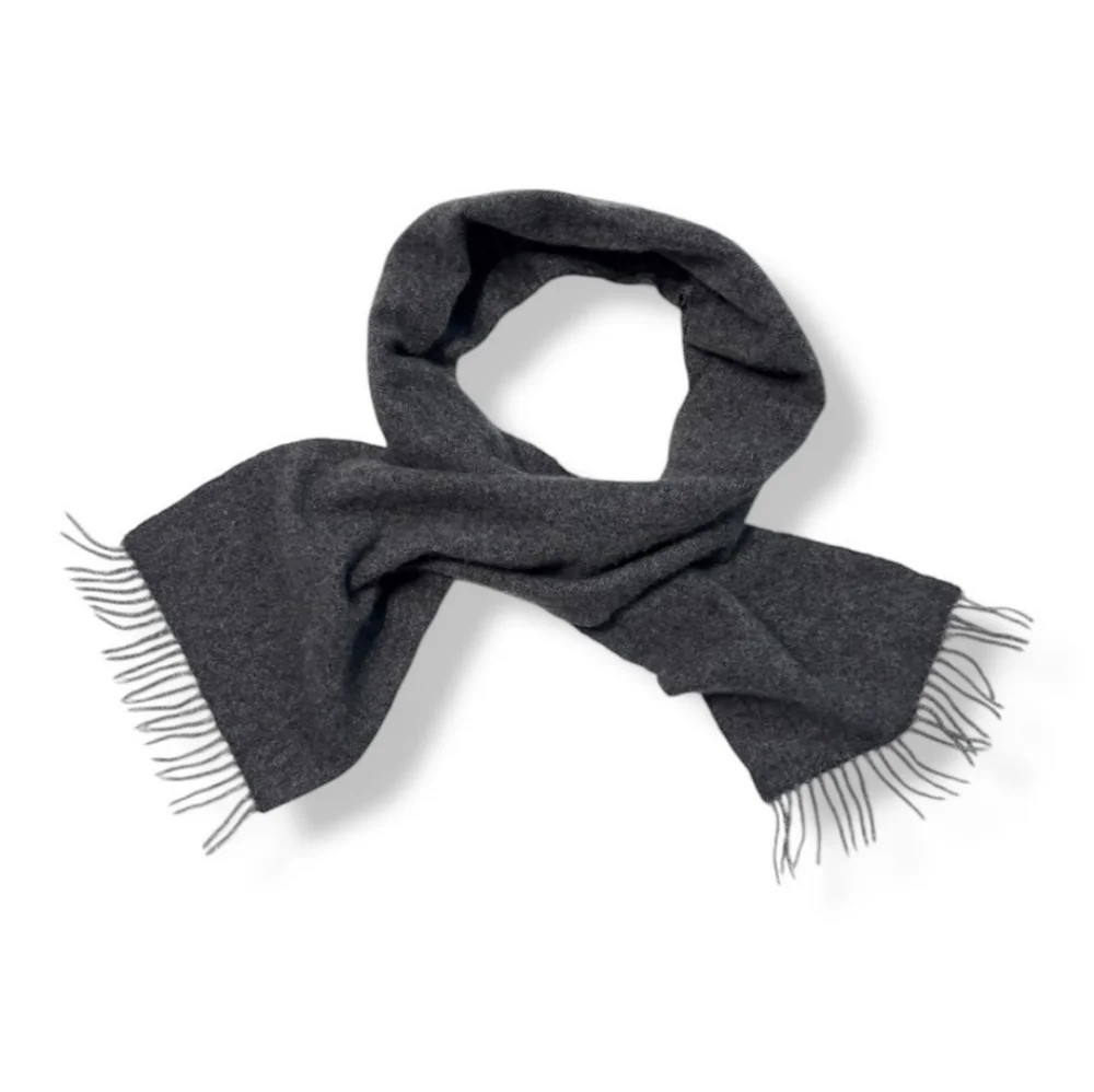 VINTAGE Grey 100% Cashmere Scarf with Tassel Fringe VINTAGE